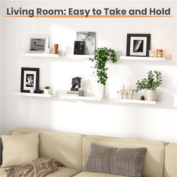 Upsimples Floating Wall Shelves Set of 6 Wood Storage for Home Decor White - Picture 6 of 8